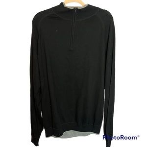 Quest Black and Gray Quarter Zip Sweater Cotton Nylon Cashmere Blend, size XL